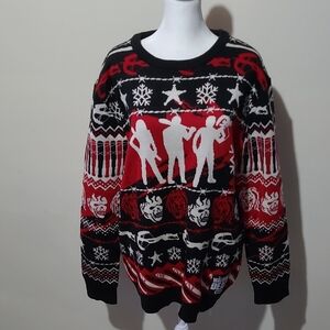 Festive Black and Red Graphic Crewneck Sweater